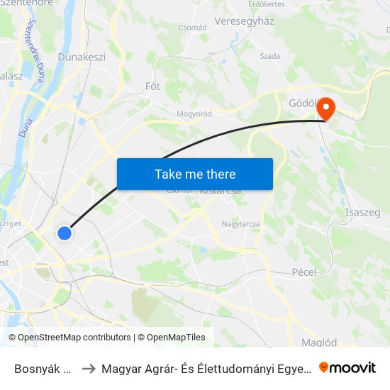 Bosnyák Tér to Magyar Agrár- És Élettudományi Egyetem map