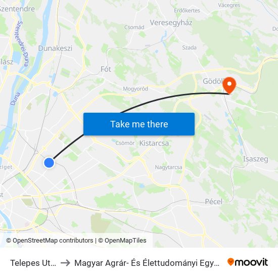 Telepes Utca to Magyar Agrár- És Élettudományi Egyetem map