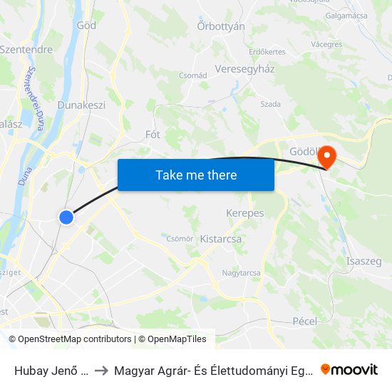 Hubay Jenő Tér to Magyar Agrár- És Élettudományi Egyetem map