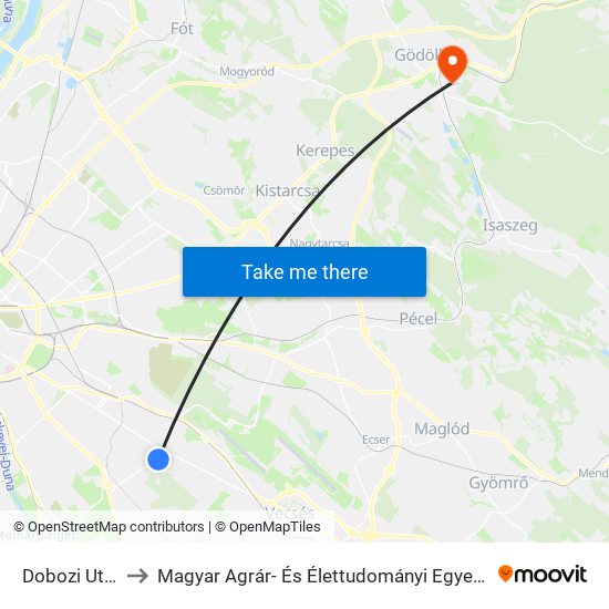 Dobozi Utca to Magyar Agrár- És Élettudományi Egyetem map