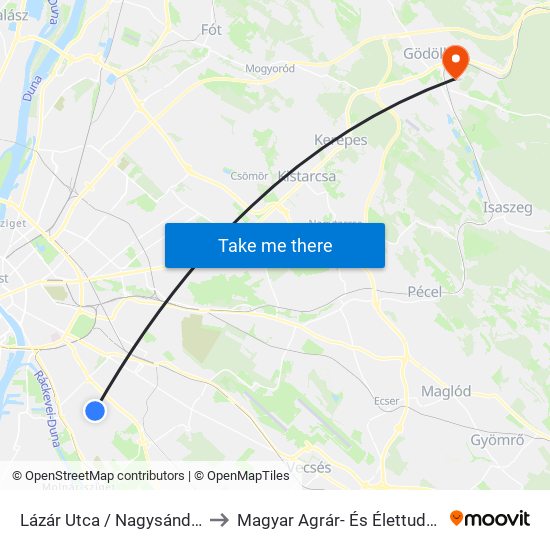 Lázár Utca / Nagysándor József Utca to Magyar Agrár- És Élettudományi Egyetem map
