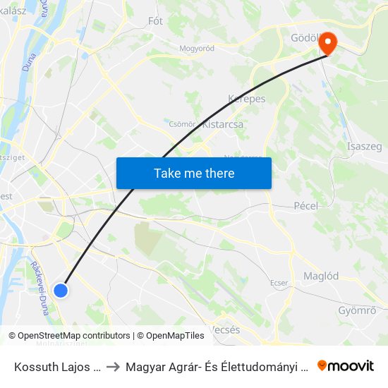 Kossuth Lajos Utca to Magyar Agrár- És Élettudományi Egyetem map