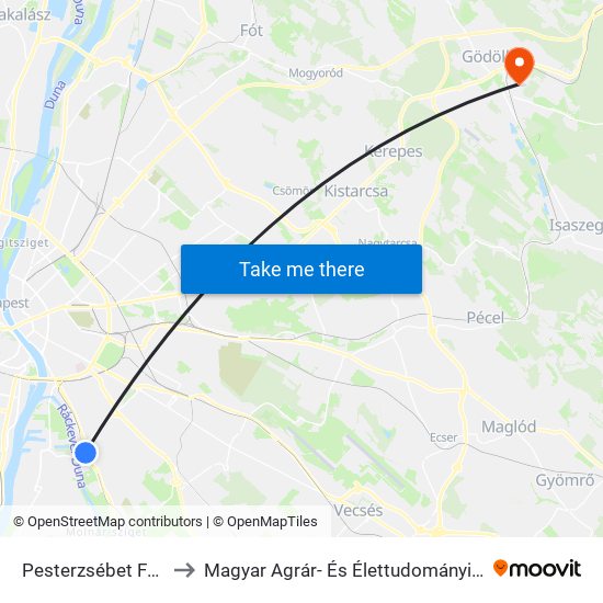 Pesterzsébet Felső H to Magyar Agrár- És Élettudományi Egyetem map