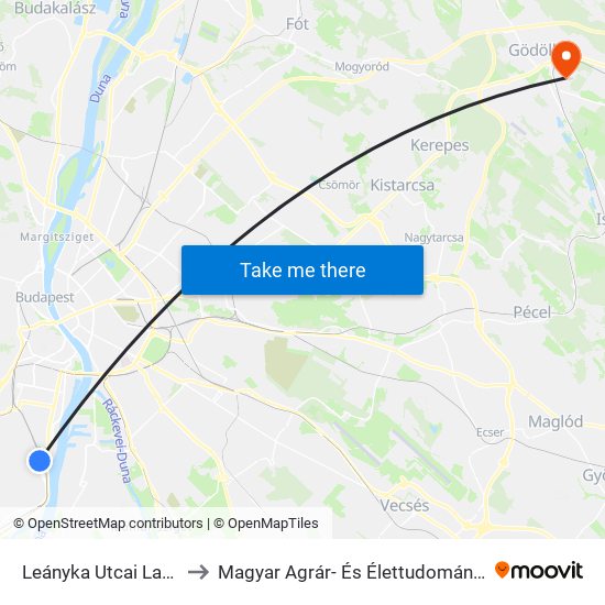 Leányka Utcai Lakótelep to Magyar Agrár- És Élettudományi Egyetem map