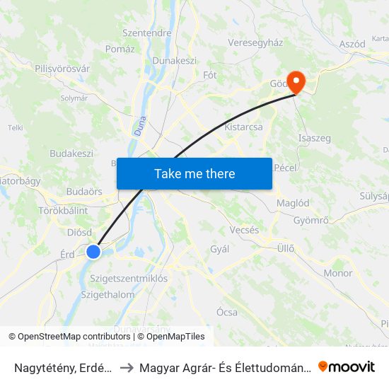 Nagytétény, Erdélyi Utca to Magyar Agrár- És Élettudományi Egyetem map