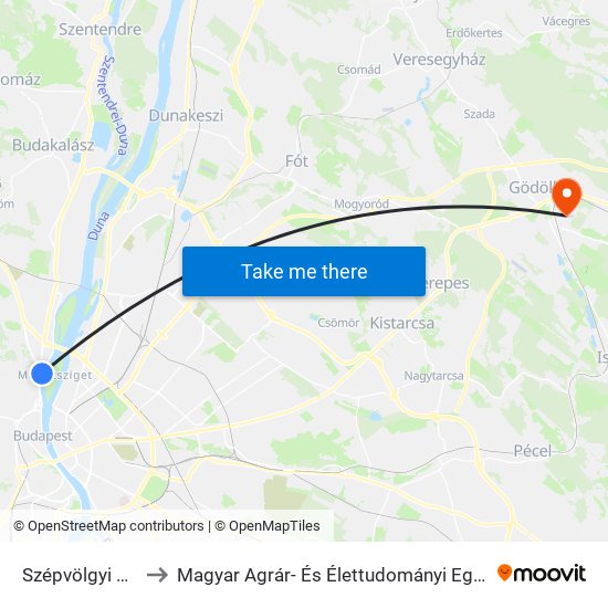 Szépvölgyi Út H to Magyar Agrár- És Élettudományi Egyetem map