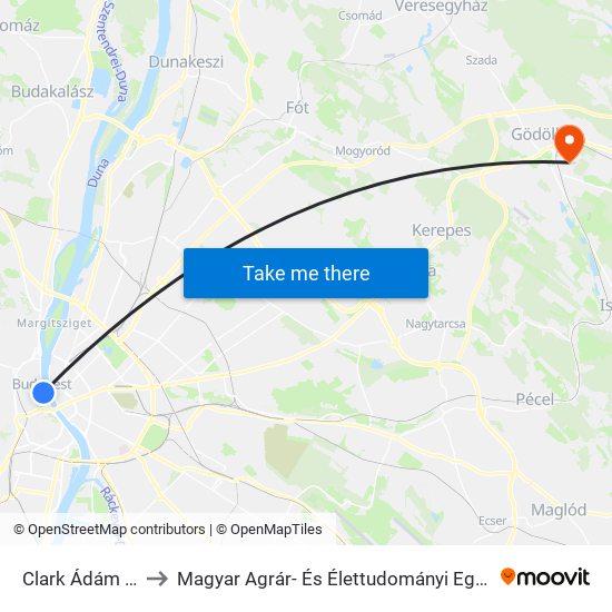 Clark Ádám Tér to Magyar Agrár- És Élettudományi Egyetem map