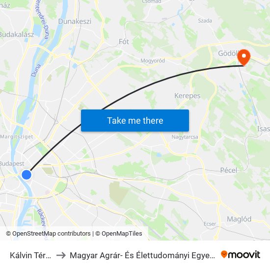 Kálvin Tér M to Magyar Agrár- És Élettudományi Egyetem map