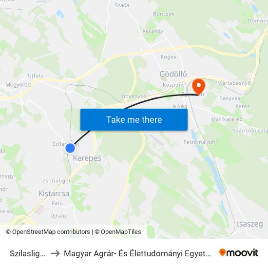 Szilasliget to Magyar Agrár- És Élettudományi Egyetem map