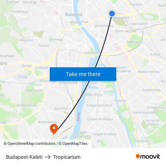 Budapest-Keleti to Tropicarium map