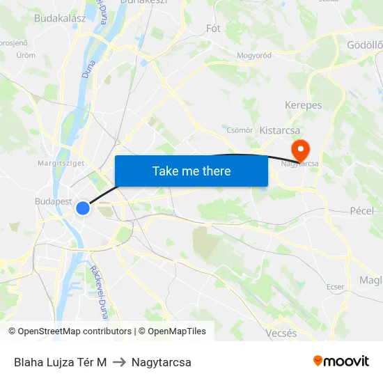 Blaha Lujza Tér M to Nagytarcsa map