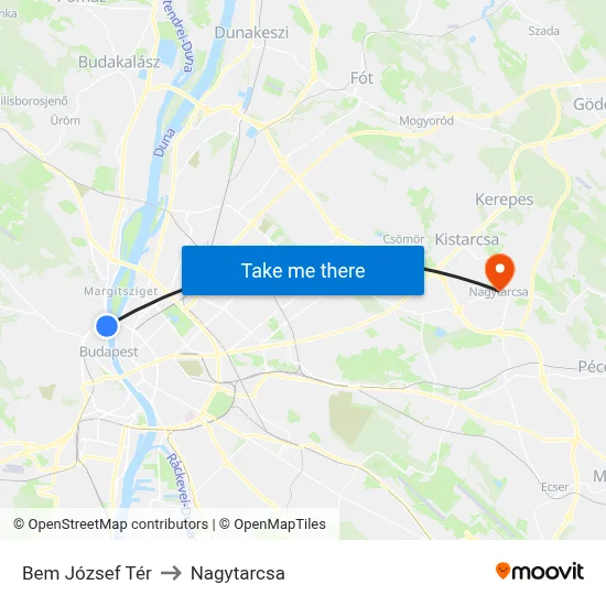 Bem József Tér to Nagytarcsa map