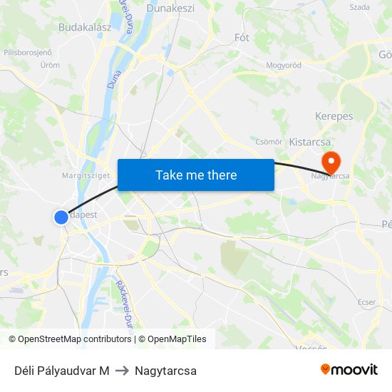 Déli Pályaudvar M to Nagytarcsa map