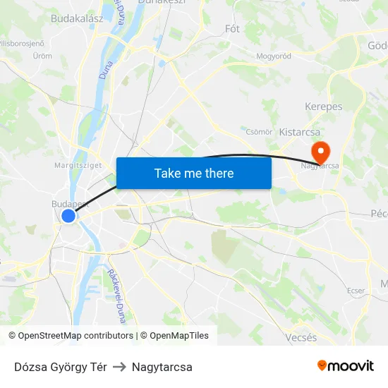 Dózsa György Tér to Nagytarcsa map