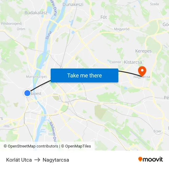 Korlát Utca to Nagytarcsa map