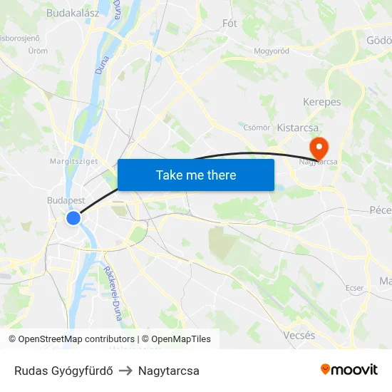 Rudas Gyógyfürdő to Nagytarcsa map
