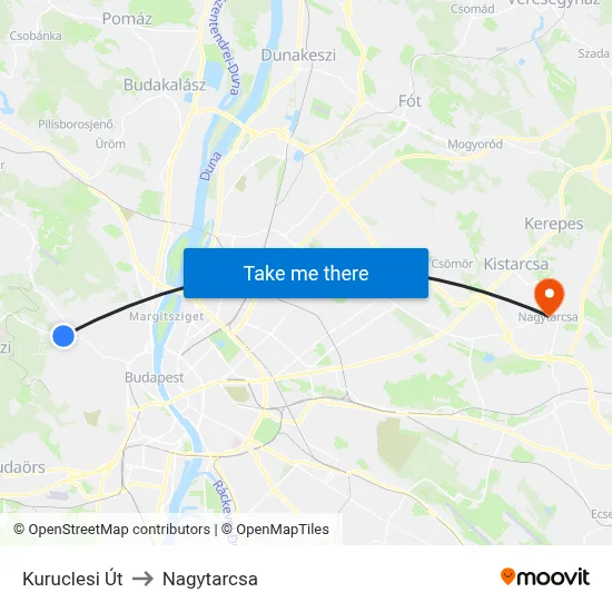 Kuruclesi Út to Nagytarcsa map