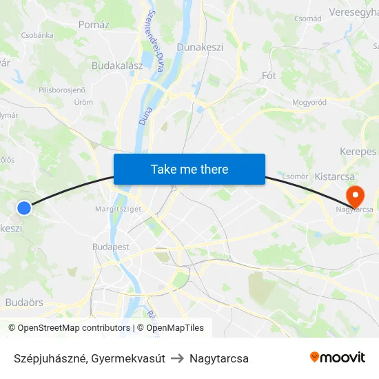 Szépjuhászné, Gyermekvasút to Nagytarcsa map
