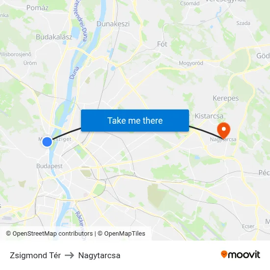 Zsigmond Tér to Nagytarcsa map