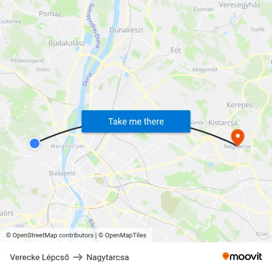 Verecke Lépcső to Nagytarcsa map