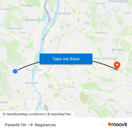 Pasaréti Tér to Nagytarcsa map