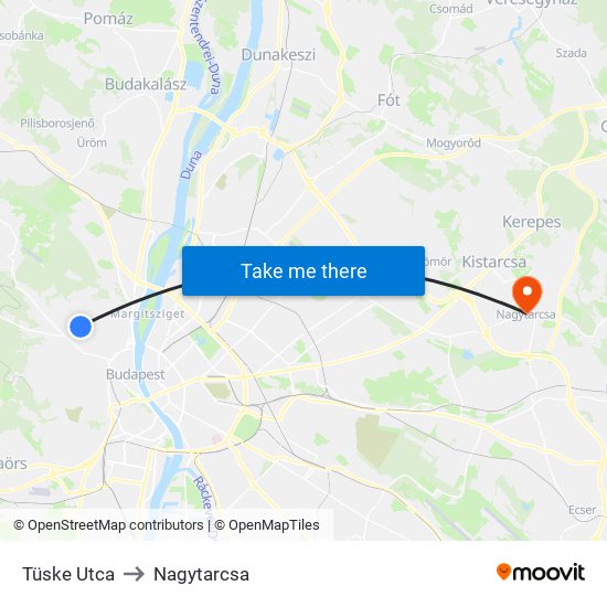 Tüske Utca to Nagytarcsa map