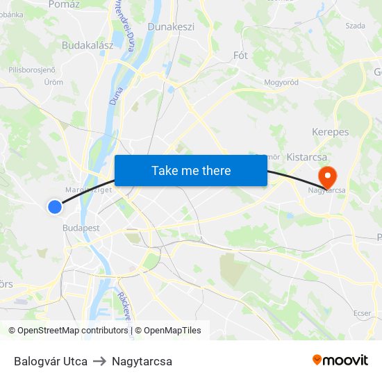 Balogvár Utca to Nagytarcsa map