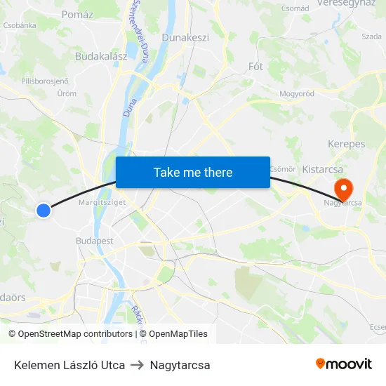 Kelemen László Utca to Nagytarcsa map