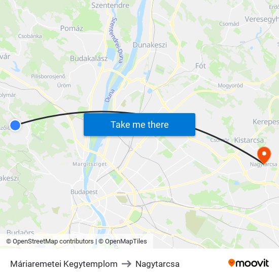 Máriaremetei Kegytemplom to Nagytarcsa map