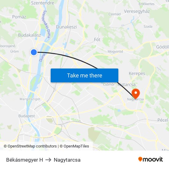 Békásmegyer H to Nagytarcsa map