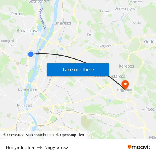Hunyadi Utca to Nagytarcsa map
