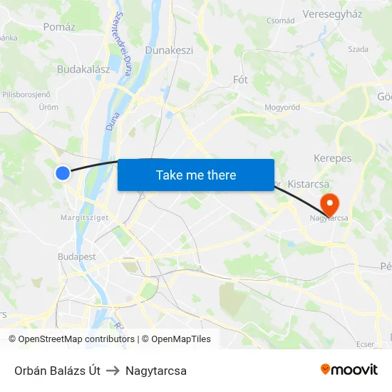 Orbán Balázs Út to Nagytarcsa map