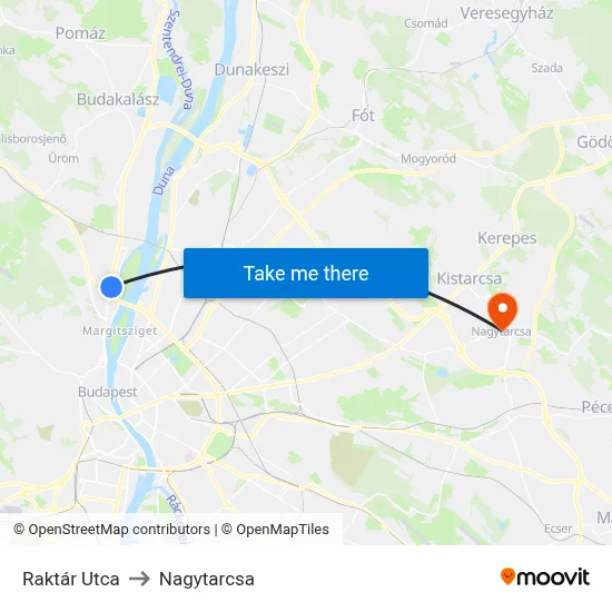Raktár Utca to Nagytarcsa map