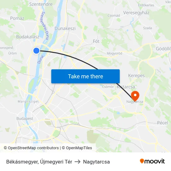 Békásmegyer, Újmegyeri Tér to Nagytarcsa map