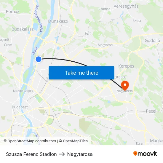 Szusza Ferenc Stadion to Nagytarcsa map