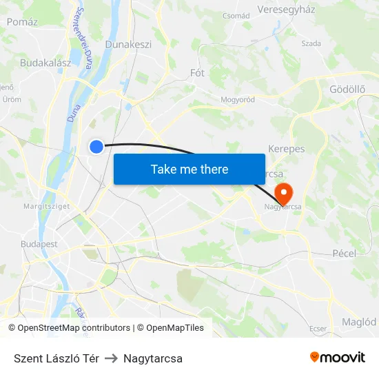Szent László Tér to Nagytarcsa map
