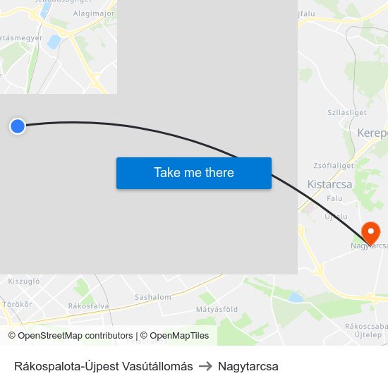 Rákospalota-Újpest Vasútállomás to Nagytarcsa map