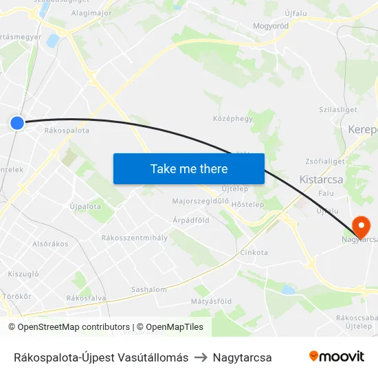 Rákospalota-Újpest Vasútállomás to Nagytarcsa map