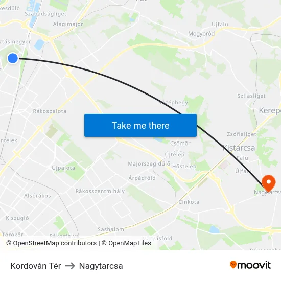 Kordován Tér to Nagytarcsa map