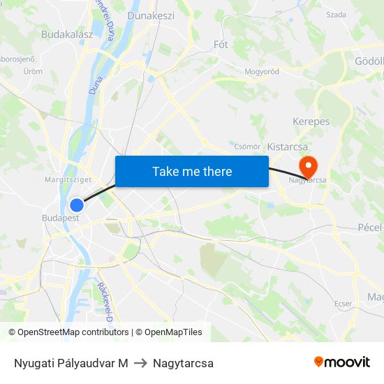 Nyugati Pályaudvar M to Nagytarcsa map