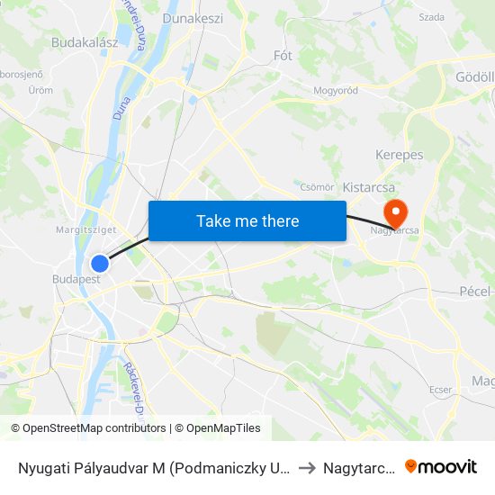 Nyugati Pályaudvar M (Podmaniczky Utca) to Nagytarcsa map