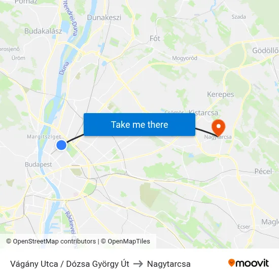 Vágány Utca / Dózsa György Út to Nagytarcsa map