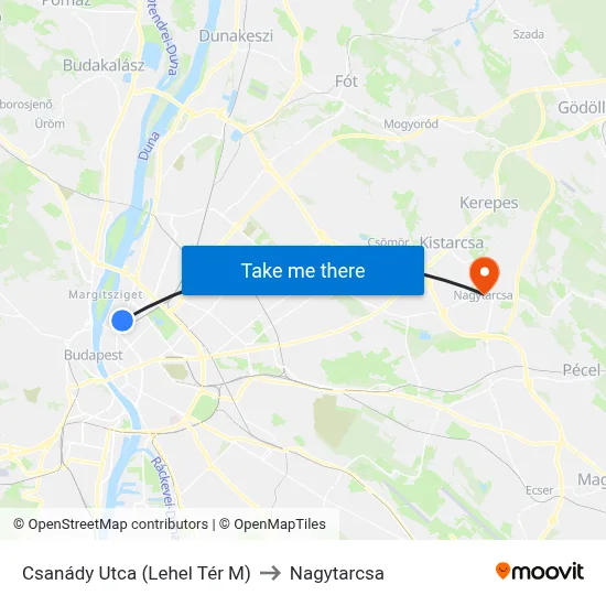 Csanády Utca (Lehel Tér M) to Nagytarcsa map