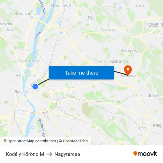 Kodály Körönd M to Nagytarcsa map