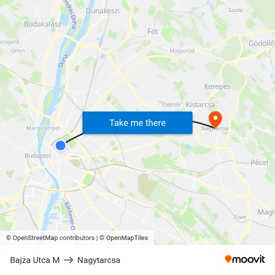 Bajza Utca M to Nagytarcsa map