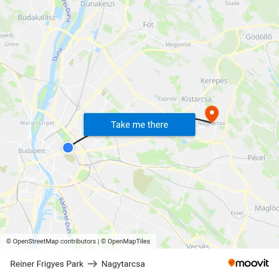 Reiner Frigyes Park to Nagytarcsa map