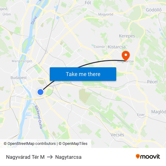 Nagyvárad Tér M to Nagytarcsa map