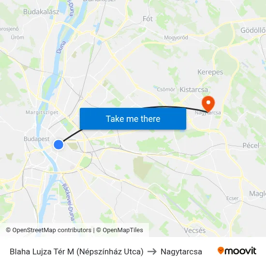 Blaha Lujza Tér M (Népszínház Utca) to Nagytarcsa map