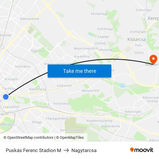 Puskás Ferenc Stadion M to Nagytarcsa map