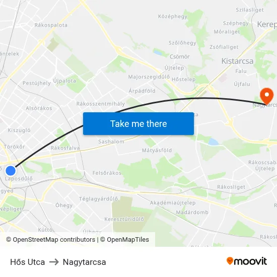 Hős Utca to Nagytarcsa map